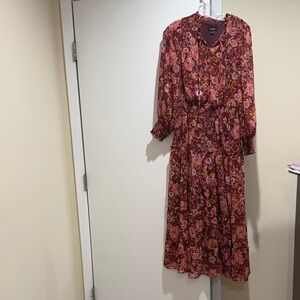 MSK Burgundy Floral Long Sleeve Dress